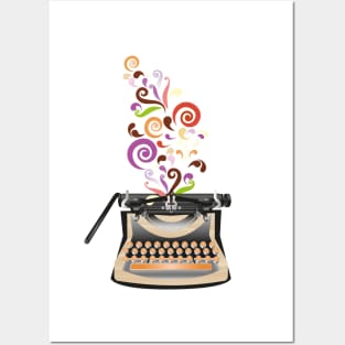 Creative Typewriter illustration with colorful swirls Posters and Art